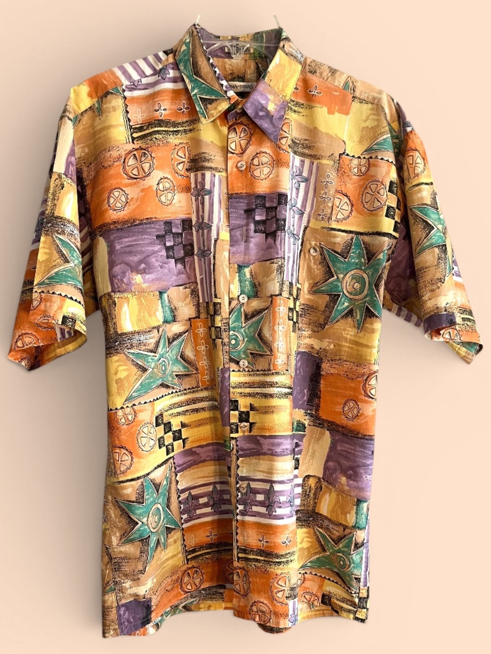 Burma Bibas MENS Vintage Abstract Southwest Cotton Lawn Shirt Size M